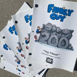 Family Guy 200th Episode 2011 Yug Ylimaf Original Table Draft Script ICONIC!!